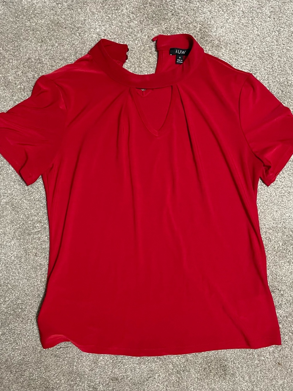 AUW Bright Red Short Sleeve Keyhole Blouse